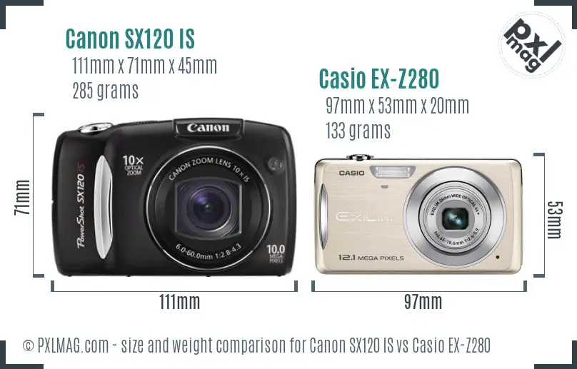 Canon SX120 IS vs Casio EX-Z280 size comparison