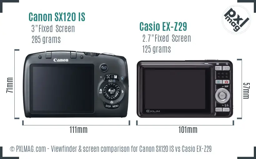 Canon SX120 IS vs Casio EX-Z29 Screen and Viewfinder comparison Canon SX120 IS vs Casio EX-Z29 Screen and Viewfinder comparison