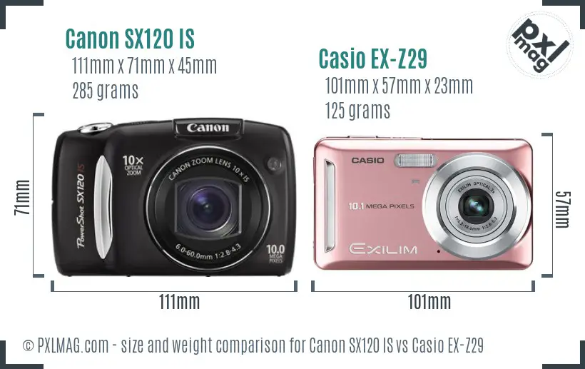 Canon SX120 IS vs Casio EX-Z29 size comparison Canon SX120 IS vs Casio EX-Z29 size comparison
