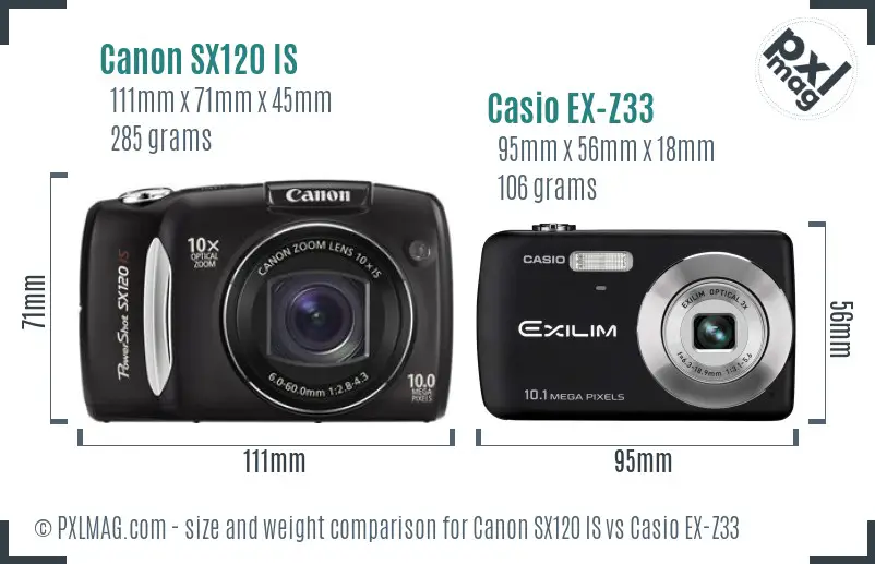 Canon SX120 IS vs Casio EX-Z33 size comparison