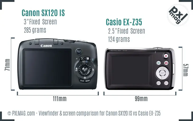Canon SX120 IS vs Casio EX-Z35 Screen and Viewfinder comparison