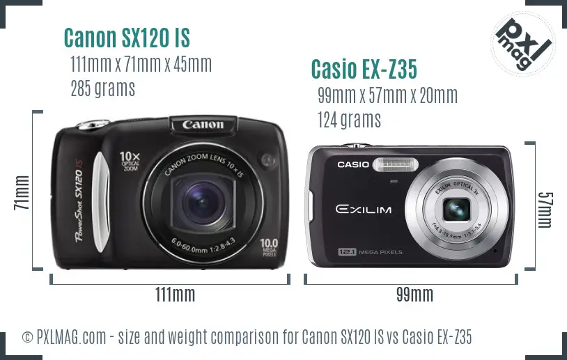 Canon SX120 IS vs Casio EX-Z35 size comparison