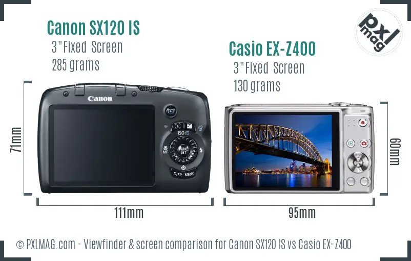 Canon SX120 IS vs Casio EX-Z400 Screen and Viewfinder comparison