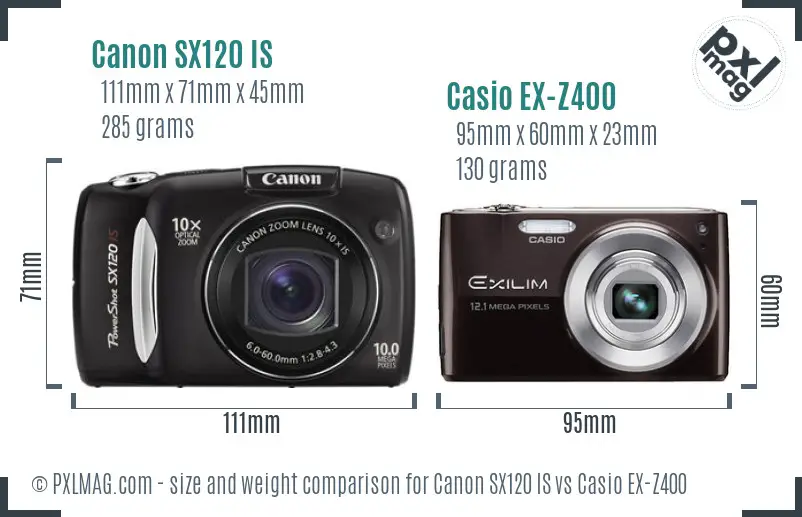 Canon SX120 IS vs Casio EX-Z400 size comparison