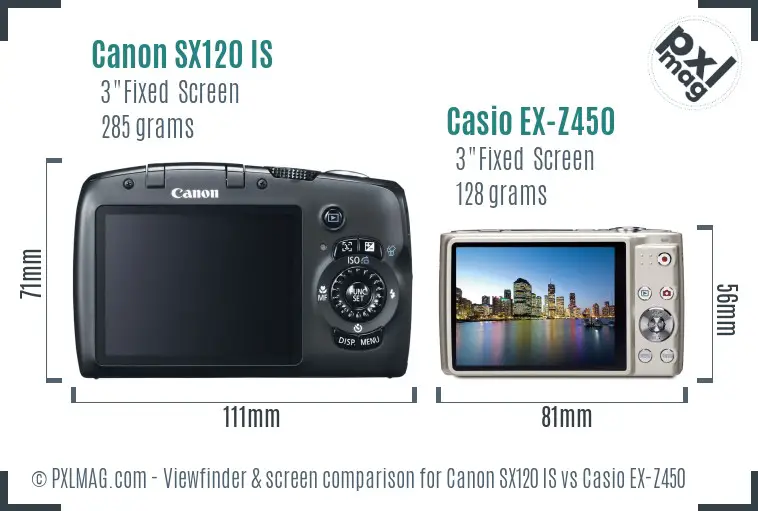 Canon SX120 IS vs Casio EX-Z450 Screen and Viewfinder comparison