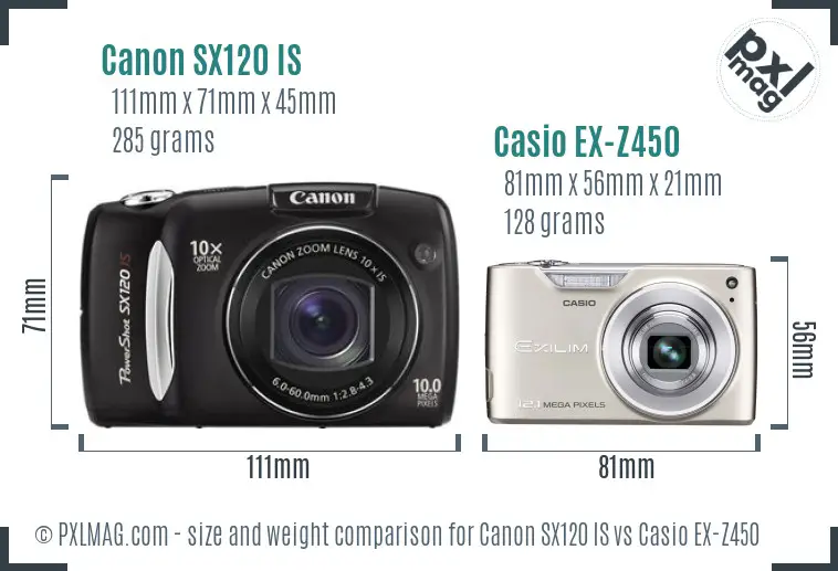 Canon SX120 IS vs Casio EX-Z450 size comparison