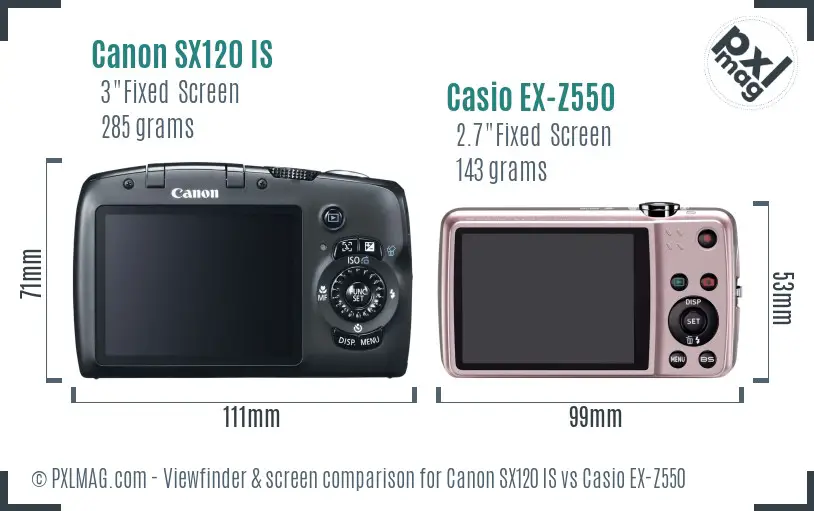 Canon SX120 IS vs Casio EX-Z550 Screen and Viewfinder comparison