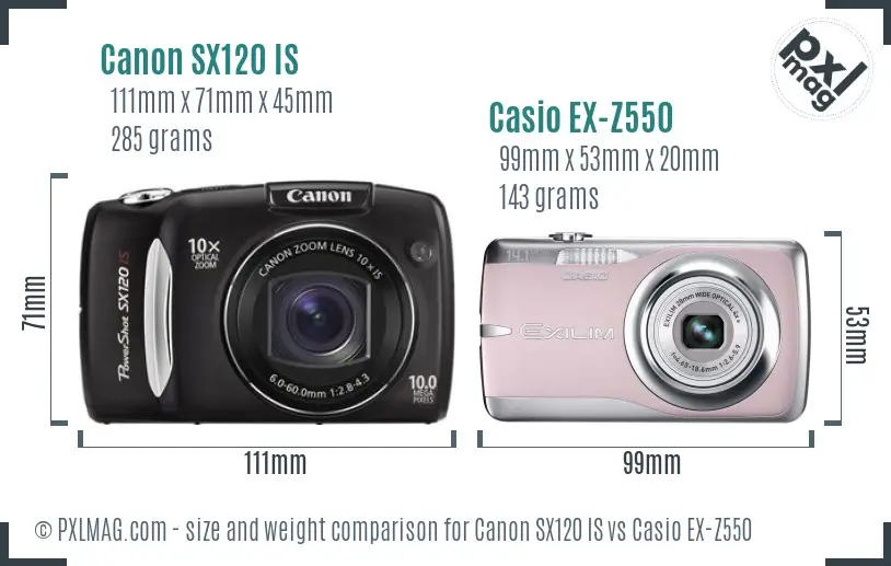 Canon SX120 IS vs Casio EX-Z550 size comparison