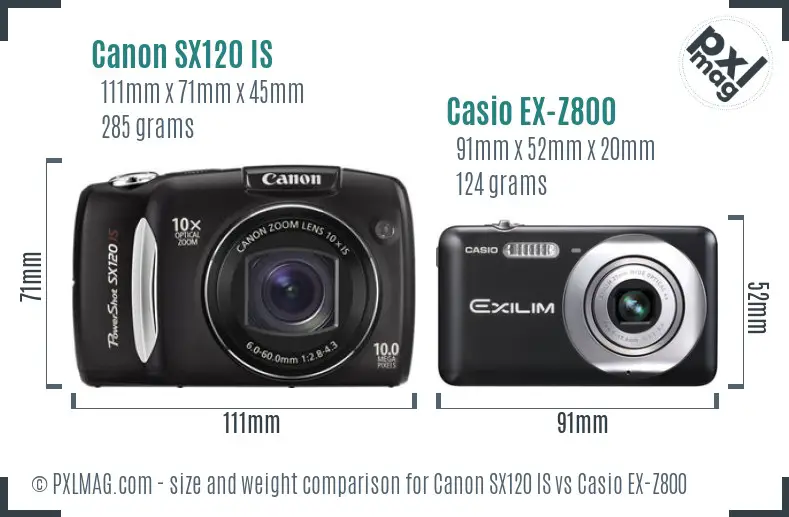 Canon SX120 IS vs Casio EX-Z800 size comparison