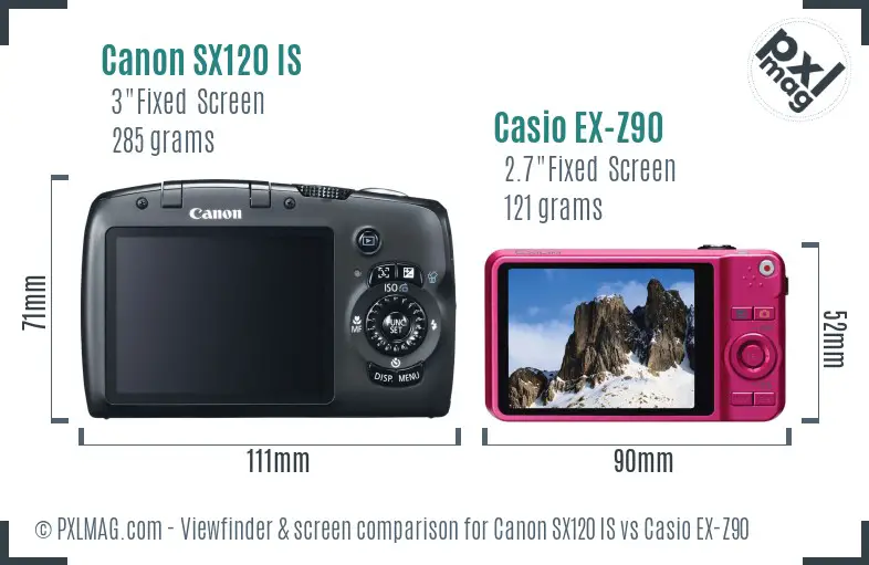 Canon SX120 IS vs Casio EX-Z90 Screen and Viewfinder comparison