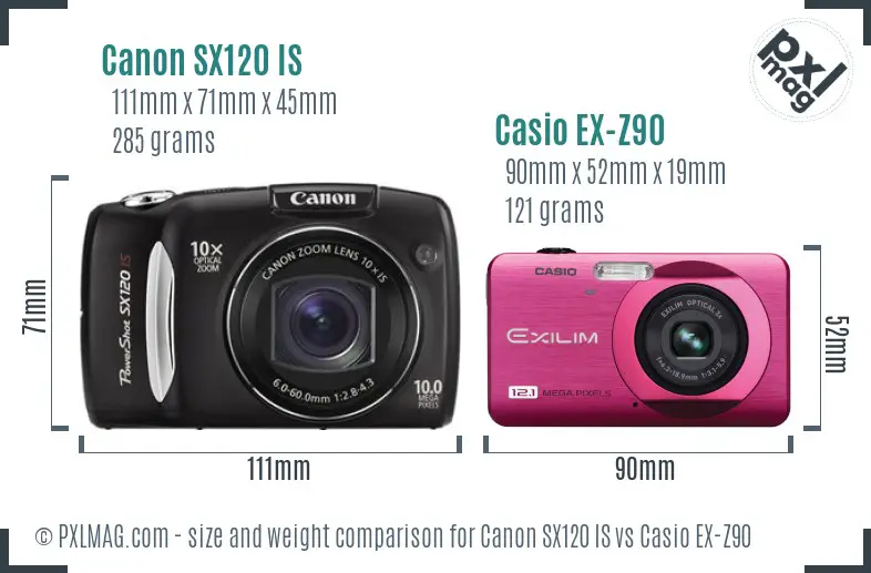 Canon SX120 IS vs Casio EX-Z90 size comparison