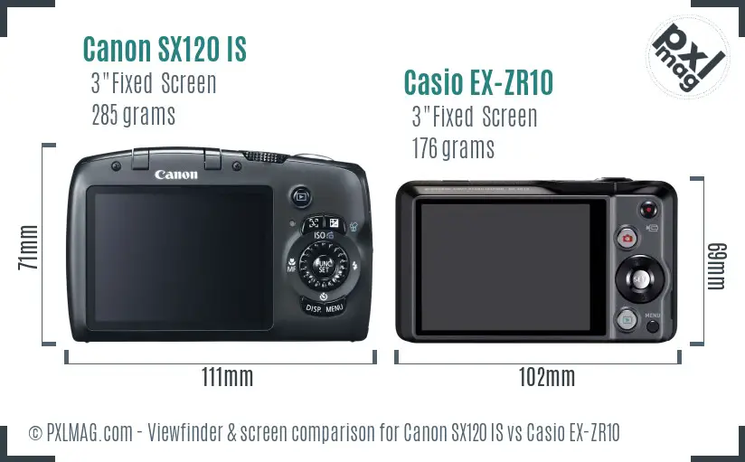 Canon SX120 IS vs Casio EX-ZR10 Screen and Viewfinder comparison Canon SX120 IS vs Casio EX-ZR10 Screen and Viewfinder comparison