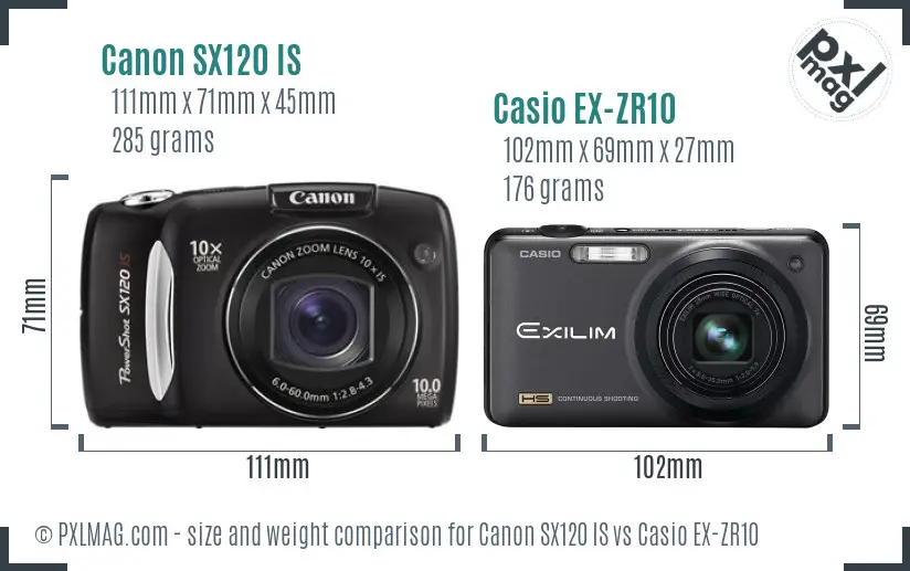 Canon SX120 IS vs Casio EX-ZR10 size comparison Canon SX120 IS vs Casio EX-ZR10 size comparison
