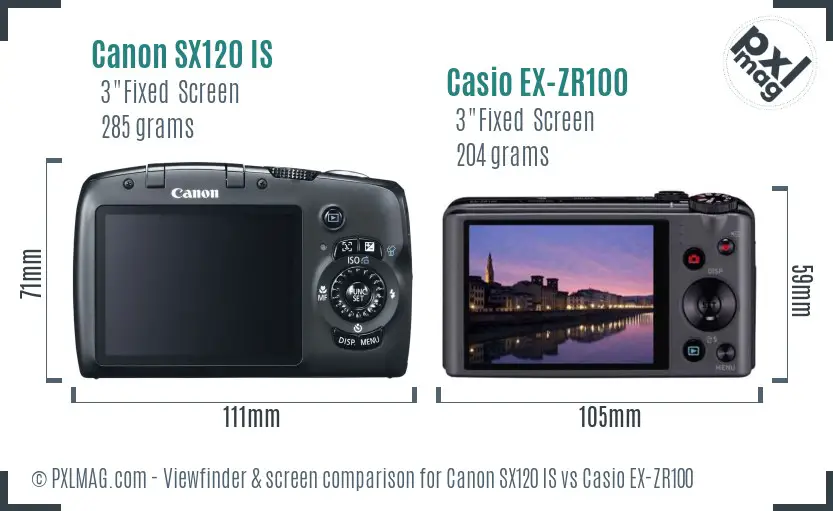 Canon SX120 IS vs Casio EX-ZR100 Screen and Viewfinder comparison