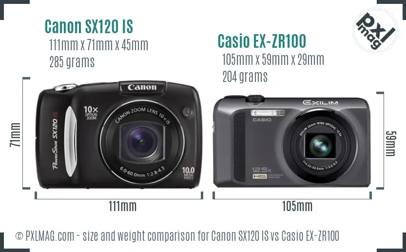 Canon SX120 IS vs Casio EX-ZR100 size comparison