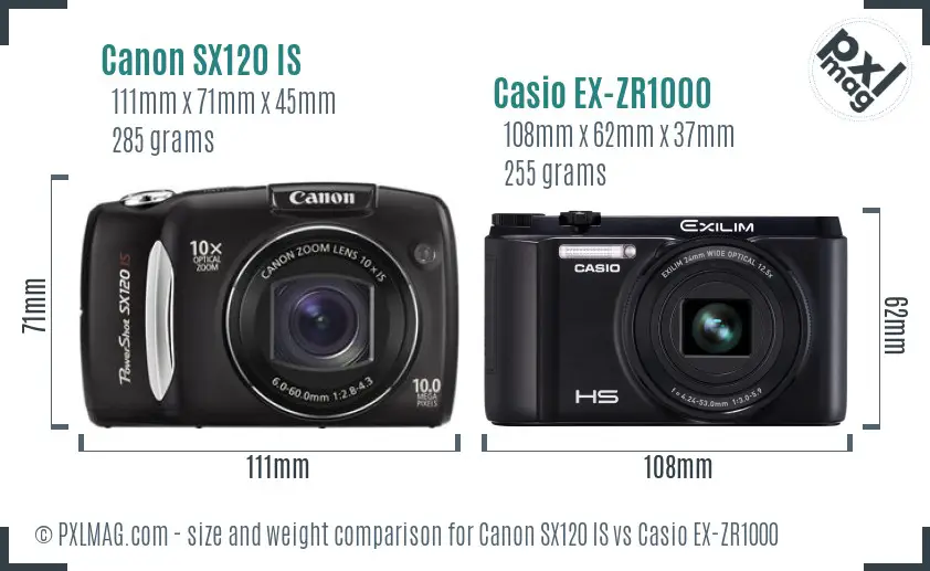 Canon SX120 IS vs Casio EX-ZR1000 size comparison