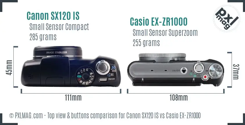 Canon SX120 IS vs Casio EX-ZR1000 top view buttons comparison