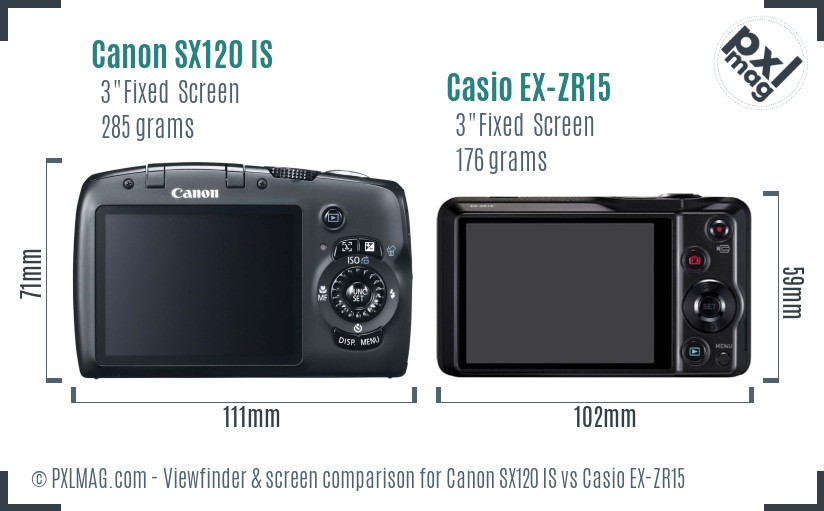 Canon SX120 IS vs Casio EX-ZR15 Screen and Viewfinder comparison