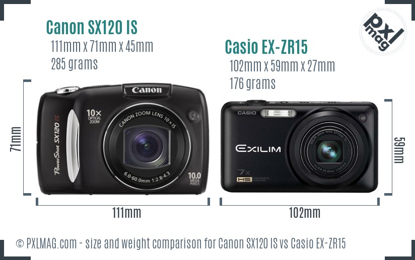 Canon SX120 IS vs Casio EX-ZR15 size comparison