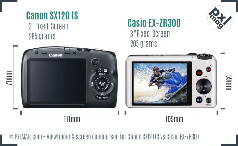Canon SX120 IS vs Casio EX-ZR300 Screen and Viewfinder comparison