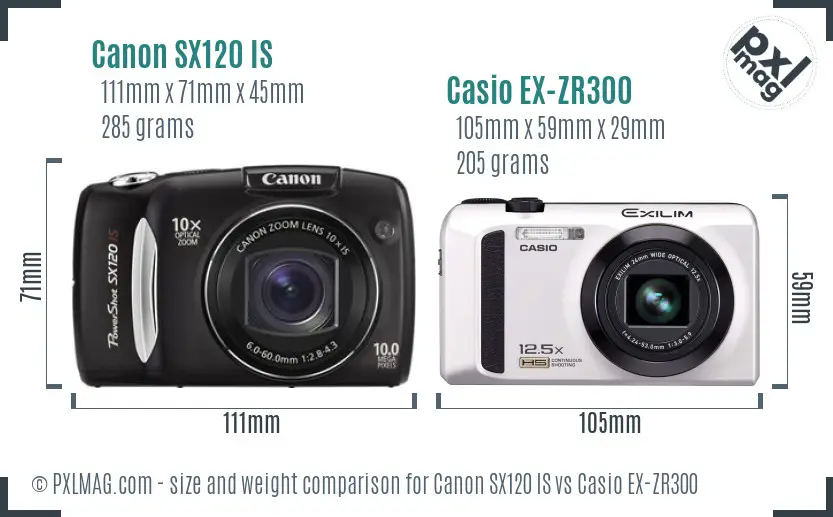 Canon SX120 IS vs Casio EX-ZR300 size comparison