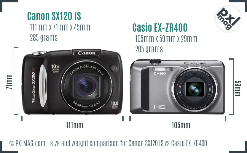 Canon SX120 IS vs Casio EX-ZR400 size comparison