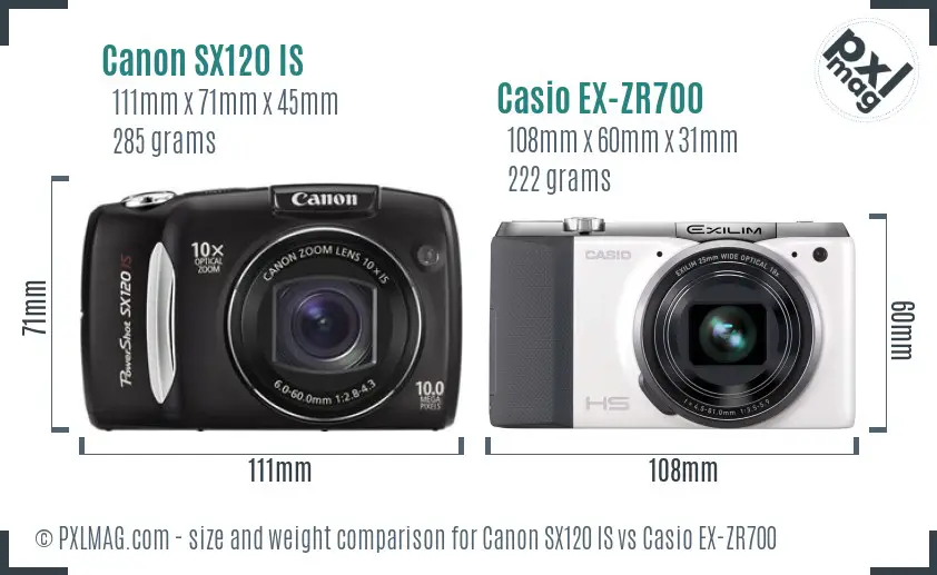 Canon SX120 IS vs Casio EX-ZR700 size comparison