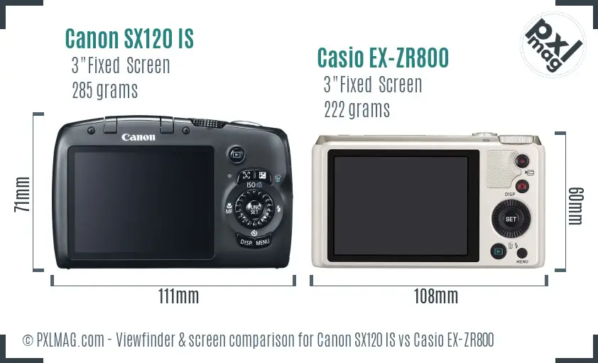 Canon SX120 IS vs Casio EX-ZR800 Screen and Viewfinder comparison