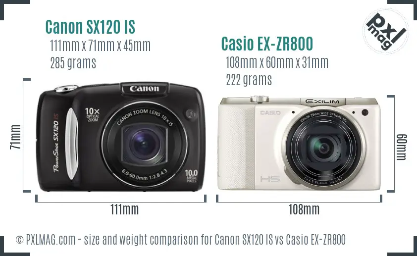 Canon SX120 IS vs Casio EX-ZR800 size comparison