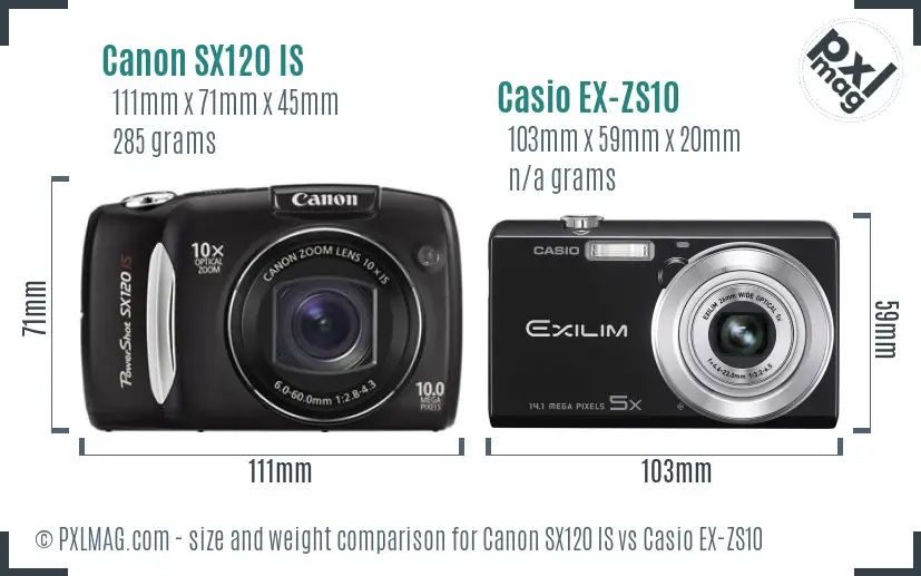 Canon SX120 IS vs Casio EX-ZS10 size comparison Canon SX120 IS vs Casio EX-ZS10 size comparison
