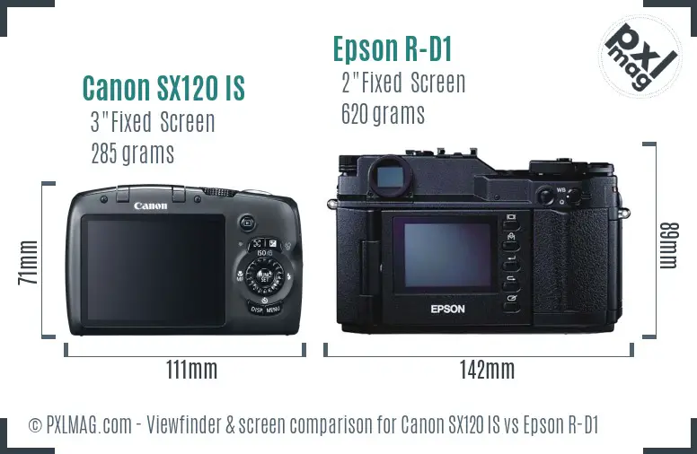 Canon SX120 IS vs Epson R-D1 Screen and Viewfinder comparison