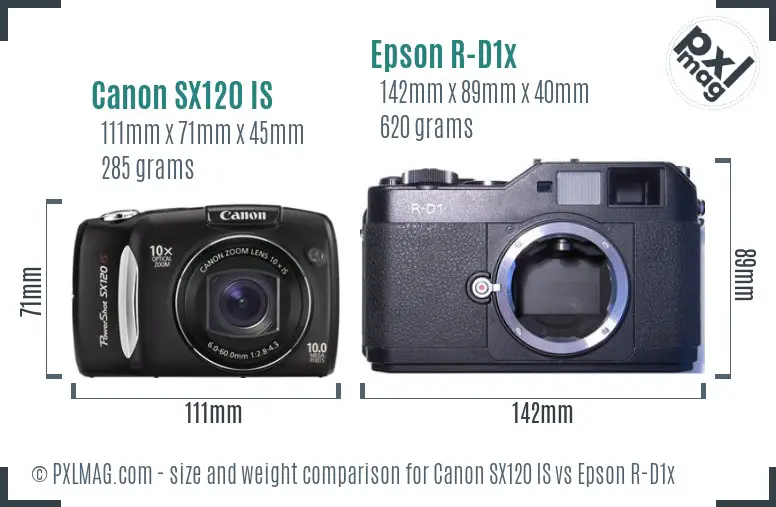 Canon SX120 IS vs Epson R-D1x size comparison Canon SX120 IS vs Epson R-D1x size comparison