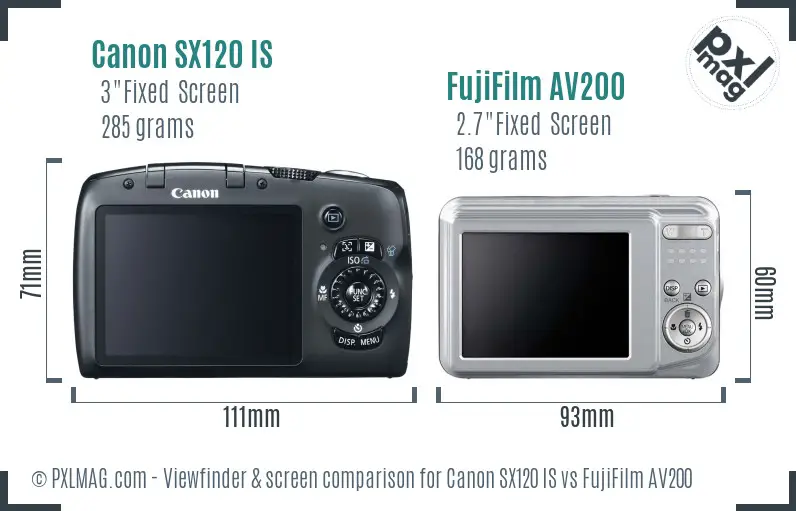 Canon SX120 IS vs FujiFilm AV200 Screen and Viewfinder comparison