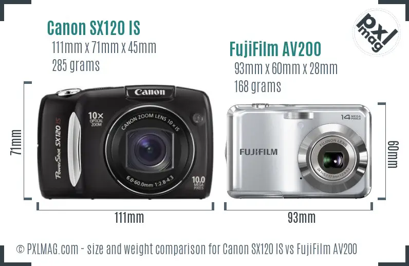 Canon SX120 IS vs FujiFilm AV200 size comparison