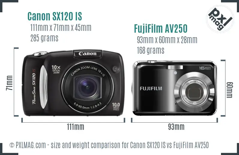 Canon SX120 IS vs FujiFilm AV250 size comparison