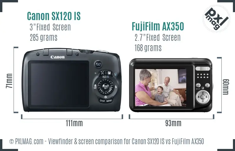 Canon SX120 IS vs FujiFilm AX350 Screen and Viewfinder comparison