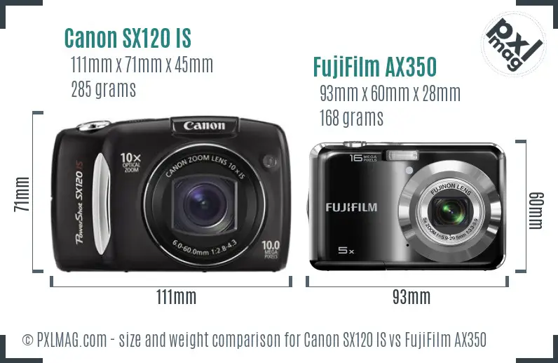 Canon SX120 IS vs FujiFilm AX350 size comparison