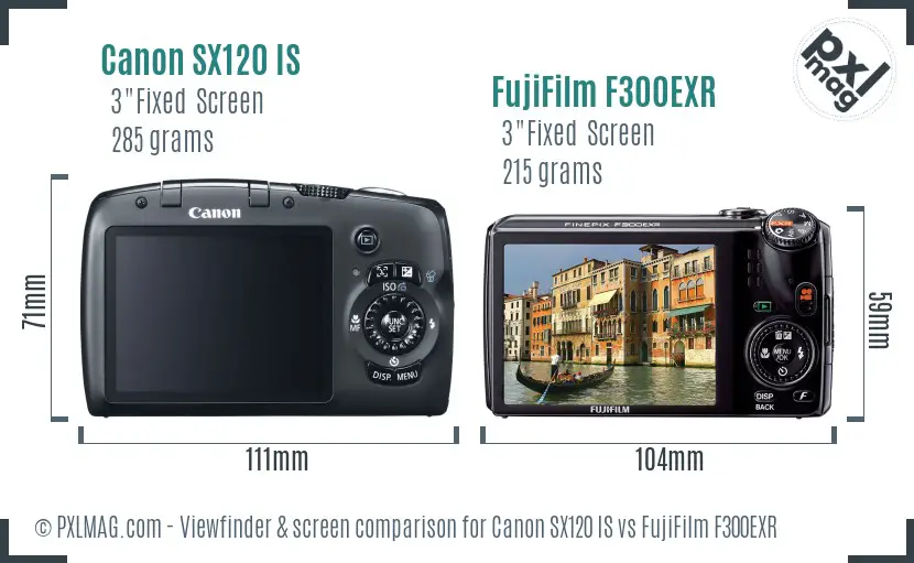 Canon SX120 IS vs FujiFilm F300EXR Screen and Viewfinder comparison