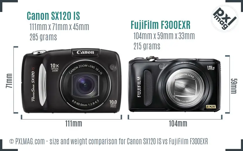 Canon SX120 IS vs FujiFilm F300EXR size comparison