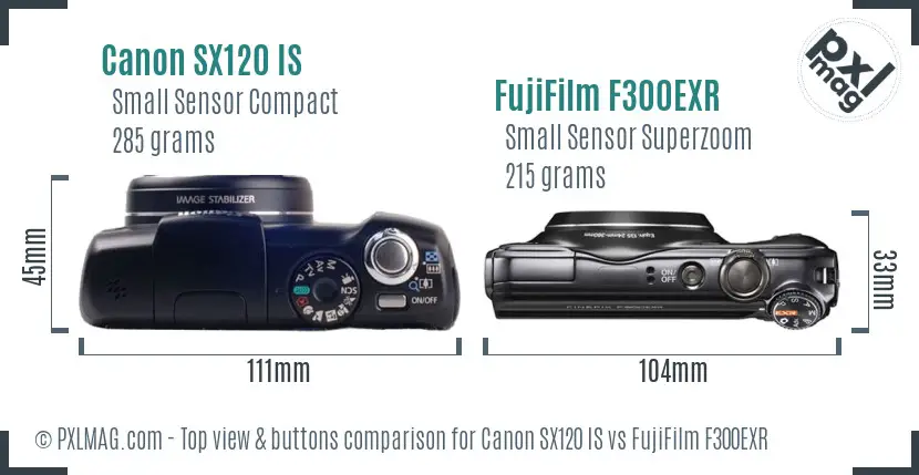 Canon SX120 IS vs FujiFilm F300EXR top view buttons comparison