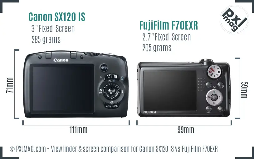 Canon SX120 IS vs FujiFilm F70EXR Screen and Viewfinder comparison