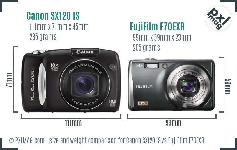 Canon SX120 IS vs FujiFilm F70EXR size comparison