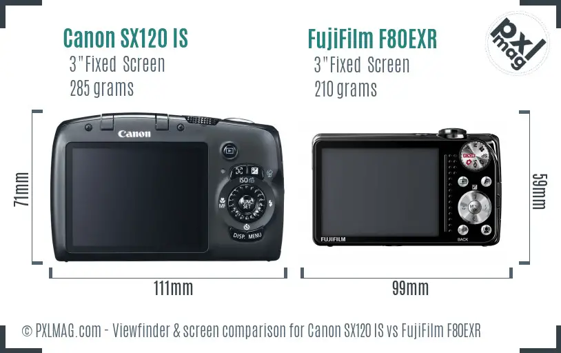 Canon SX120 IS vs FujiFilm F80EXR Screen and Viewfinder comparison