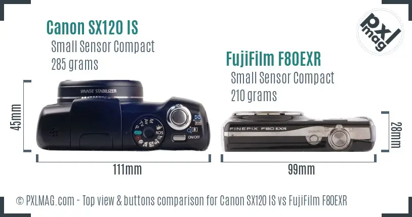 Canon SX120 IS vs FujiFilm F80EXR top view buttons comparison