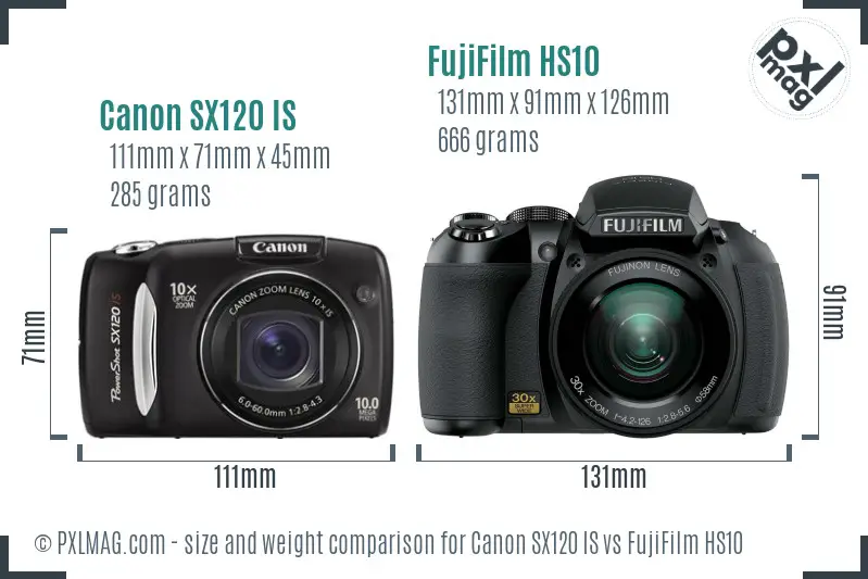 Canon SX120 IS vs FujiFilm HS10 size comparison Canon SX120 IS vs FujiFilm HS10 size comparison