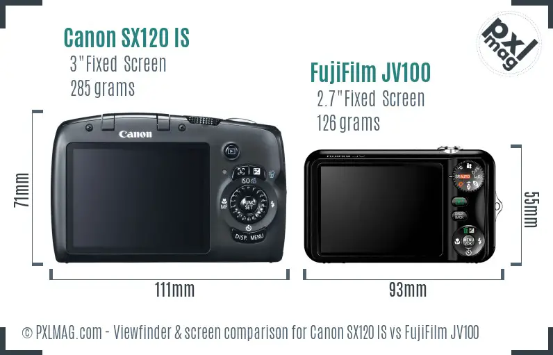 Canon SX120 IS vs FujiFilm JV100 Screen and Viewfinder comparison