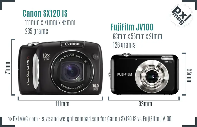 Canon SX120 IS vs FujiFilm JV100 size comparison