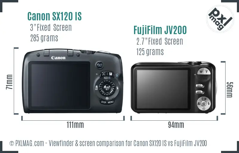 Canon SX120 IS vs FujiFilm JV200 Screen and Viewfinder comparison