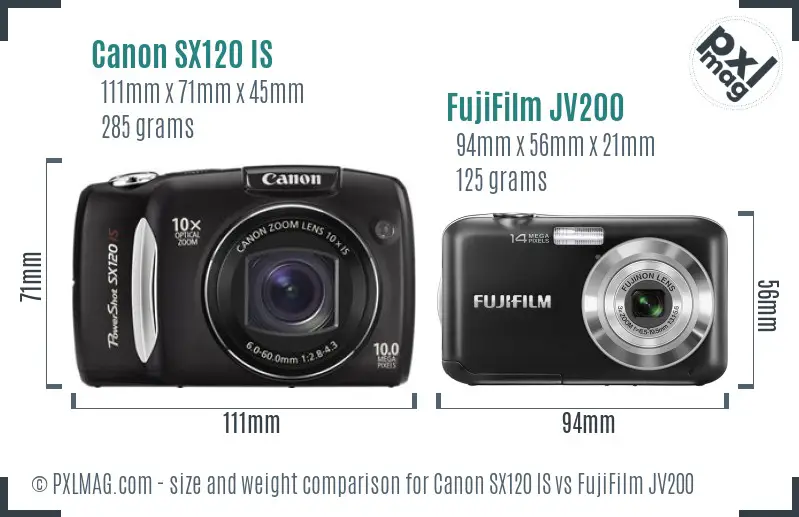 Canon SX120 IS vs FujiFilm JV200 size comparison