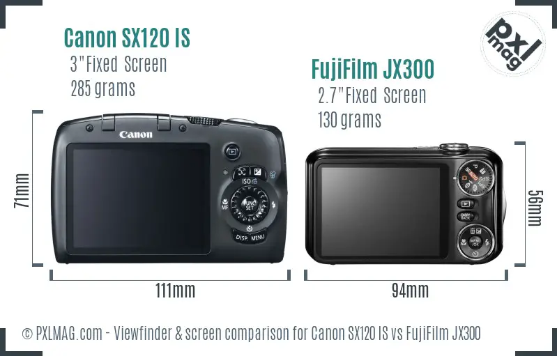Canon SX120 IS vs FujiFilm JX300 Screen and Viewfinder comparison